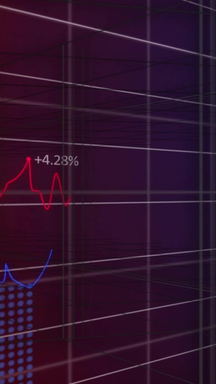 Financial data and stock market trends animation over grid background
