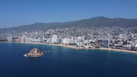 aerial drone shot of the bay of acapulco