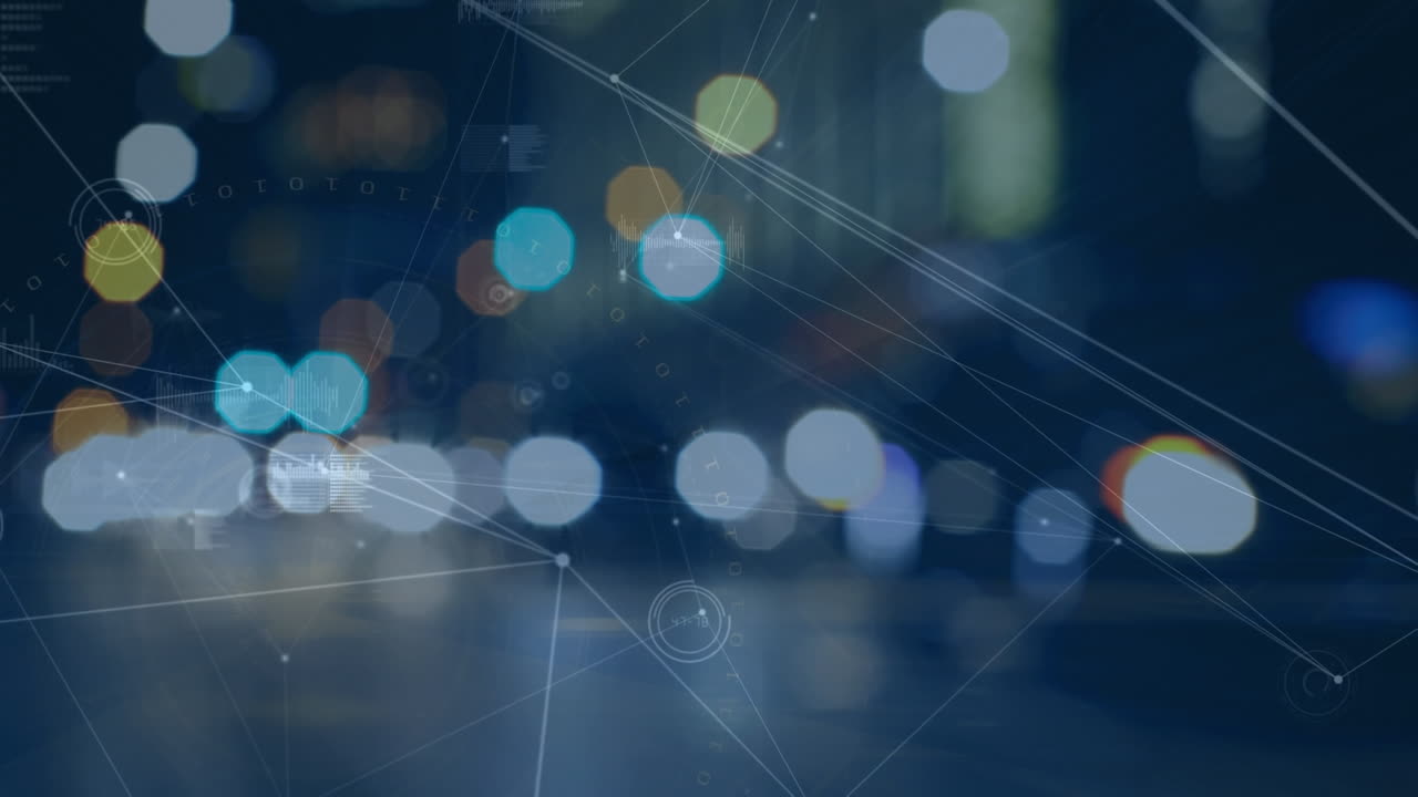 야간 도시 교통에 대한 빛의 지점과 연결 네트워크