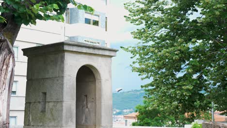 monastery single site of stone with moss around it claustro san francisco ourense spain