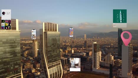 cityscape: a stunning aerial view of modern skyscrapers and urban technology