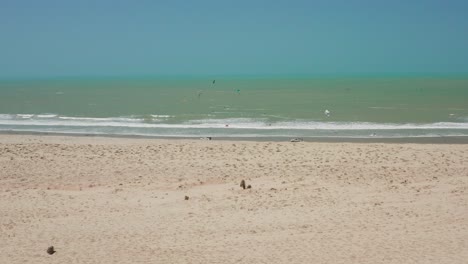 Aerial:-Kitesurf-trip-in-Northern-Brazil,-deserted-beach