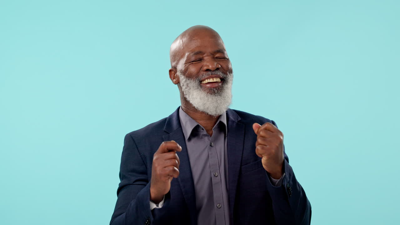 Mature business man, dance and studio with smile