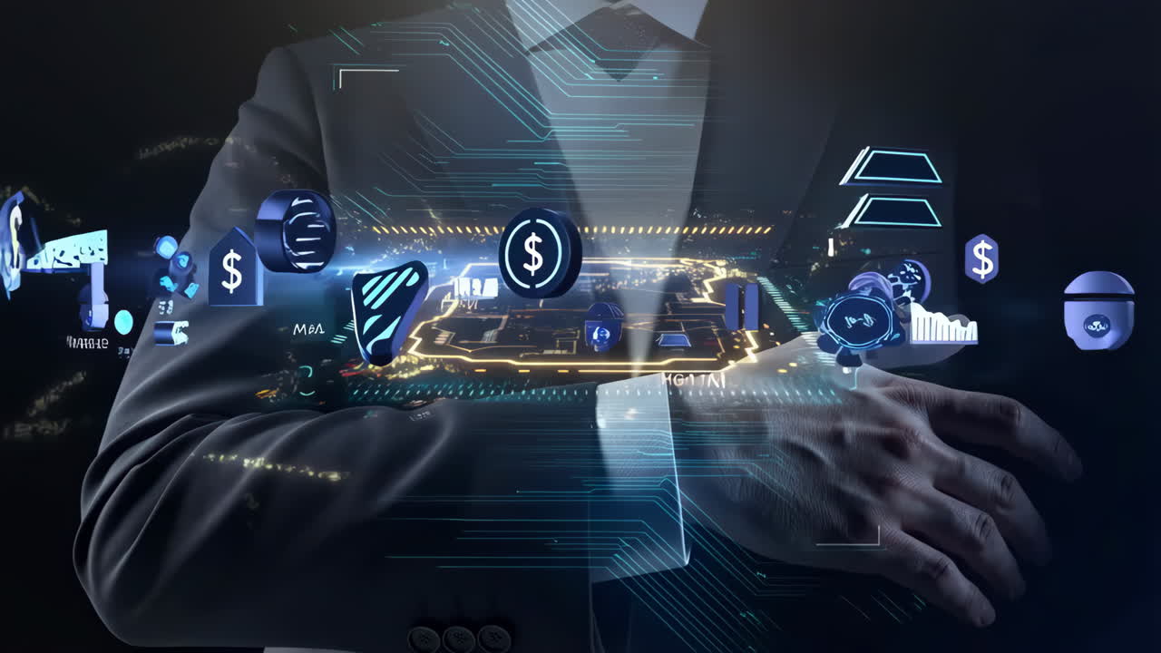 Digital Finance and Business Network Interface with Businessman