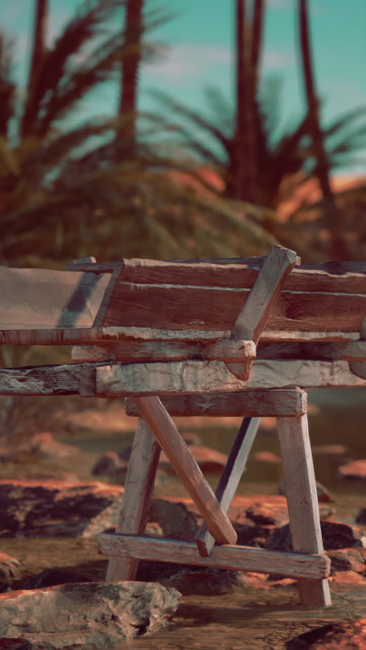 sistema de riego tradicional de madera en un oasis del desierto