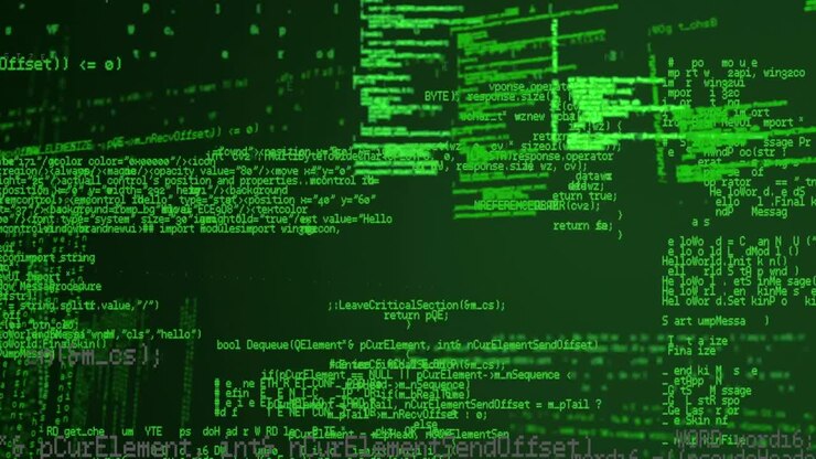 Animation of data processing on black background