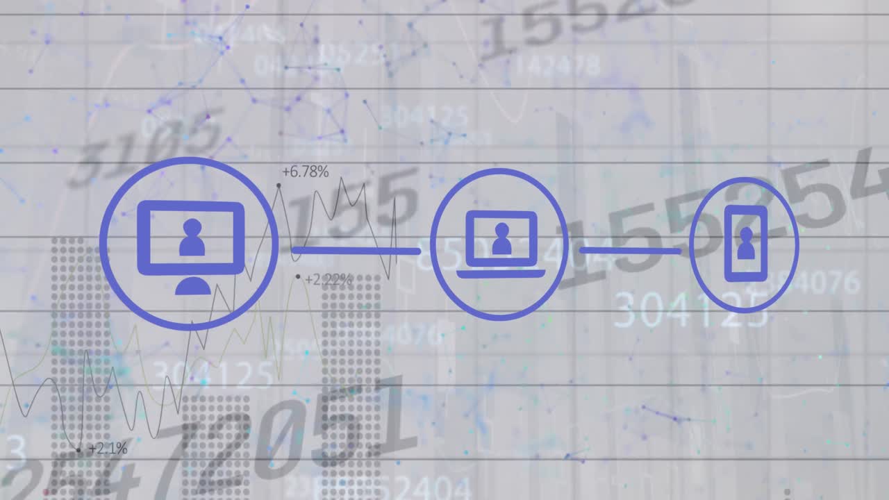 animación de iconos sobre el procesamiento de datos financieros sobre fondo blanco.
