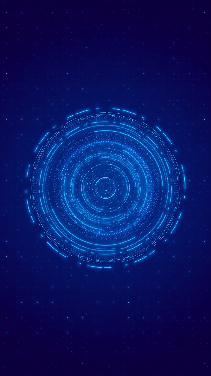 Gráfico en motion graphics de bucle sin interrupciones en 4K de vuelo hacia un túnel tecnológico digital circular en espiral, renderizado 3D