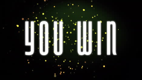 you win text animation with glowing particles on dark background