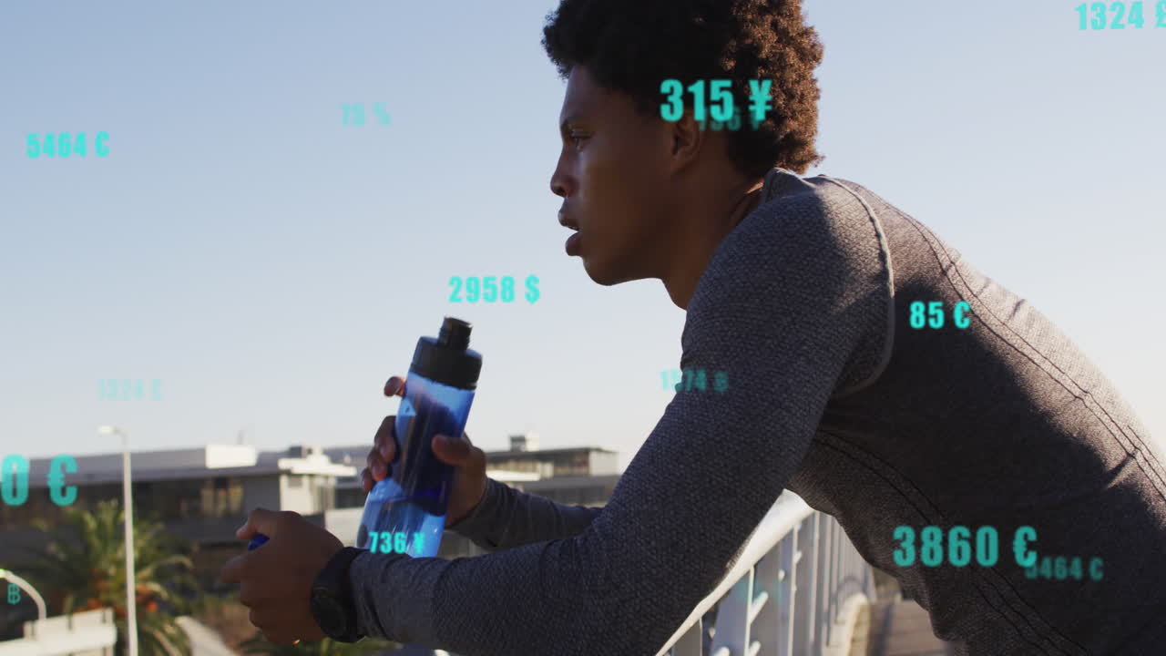 변하는 숫자, 통화 기호, 아프리카계 미국인 운동선수, 물을 마시는 애니메이션