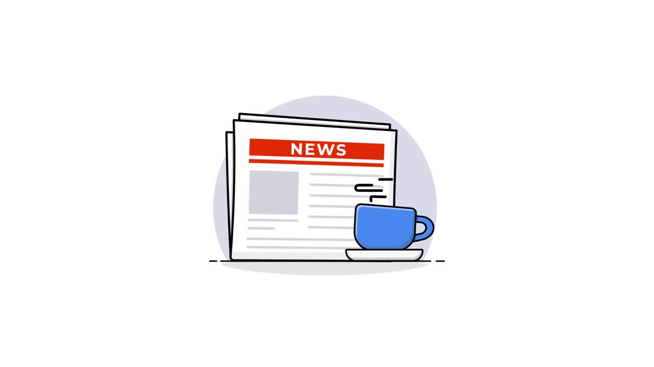 Animated Newspaper and Coffee Cup with Rising Steam