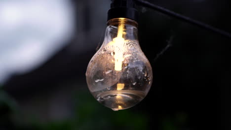 garden lamp on a string moving in the wind