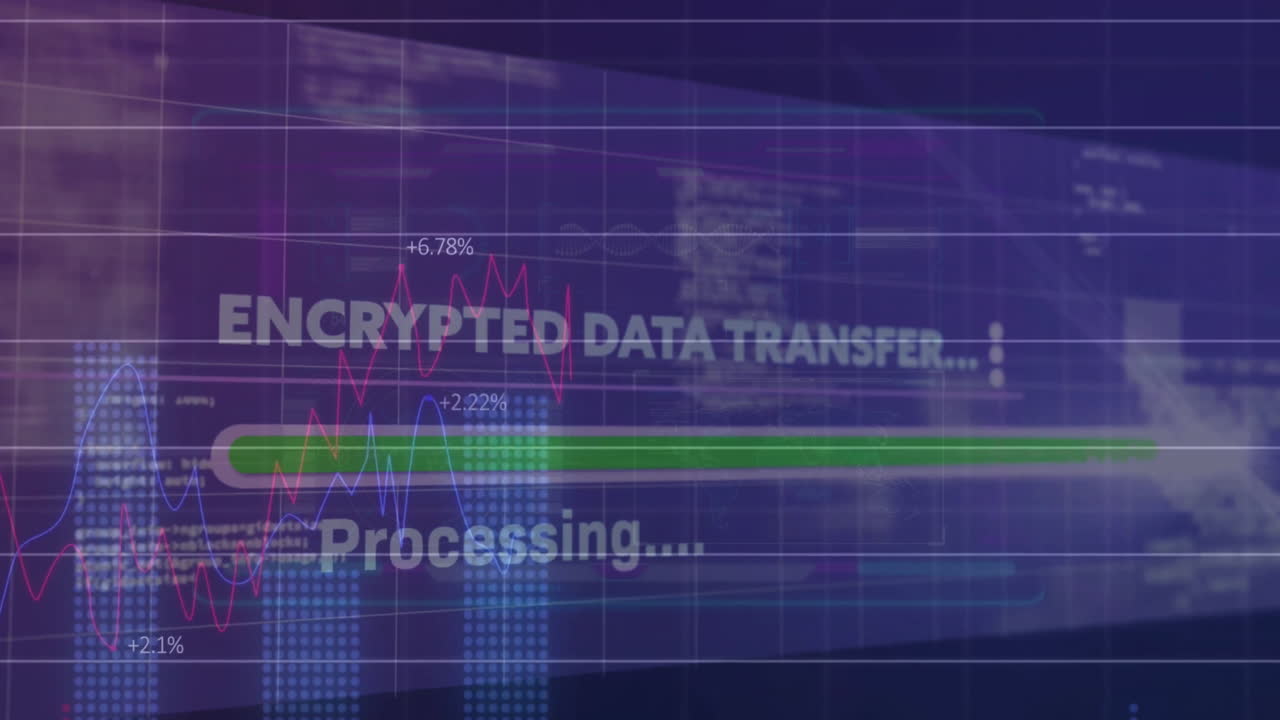 Animation of text and computer data processing over screen