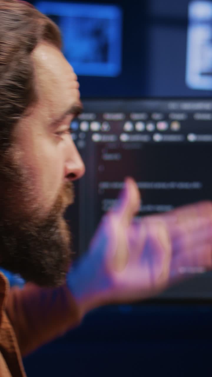 Programmatore frustrato che esegue il debug del codice sul computer di notte