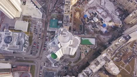 aerial view of a city in winter