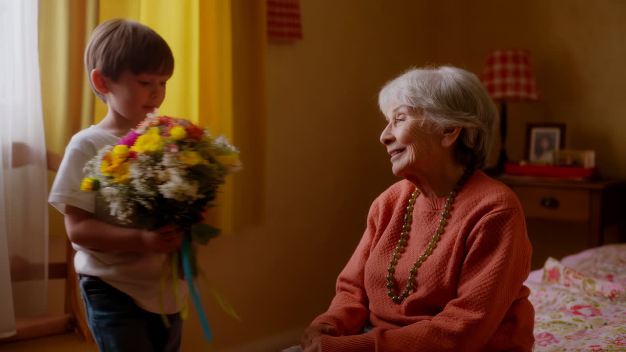 Enkel schenkt Oma Blumen