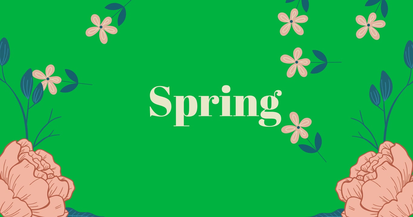 Digital animation of spring text banner with floral design on transparent background