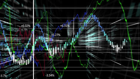 animation of data processing and graphs on black background