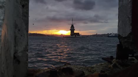 maiden’s tower in the sunset drone video uskudar istanbul turkey