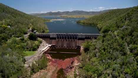 slow aerial dolly towards somerset dam across the stanley river