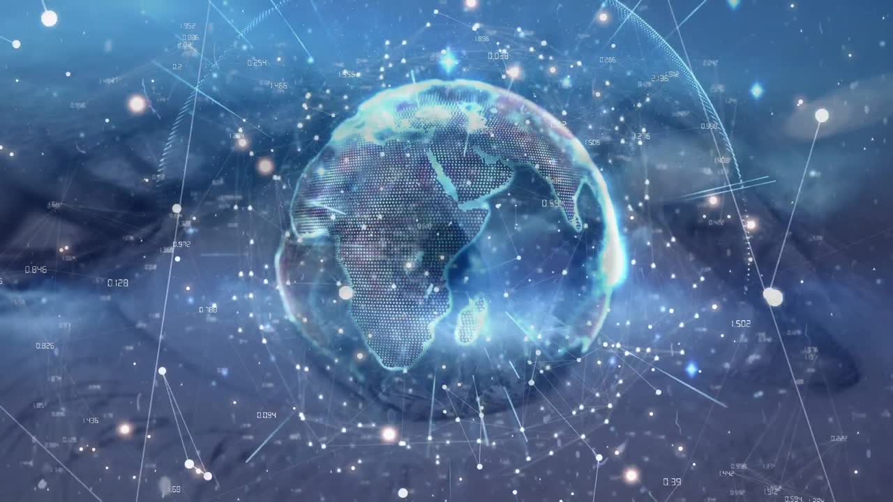 눈 위의 연결 네트워크와 함께 지구의 애니메이션