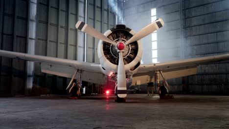 retro aircraft in hangar