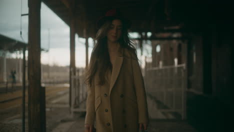 thoughtful pensive woman walking