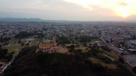 aerial view of the pyramid of cholula at sunset