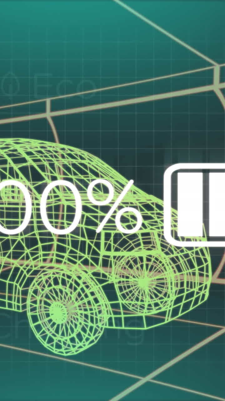 animación de los datos del estado de carga en la interfaz del vehículo eléctrico, en un modelo de furgoneta 3d