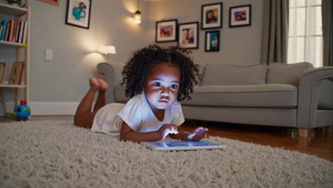 toddler girl playing on tablet