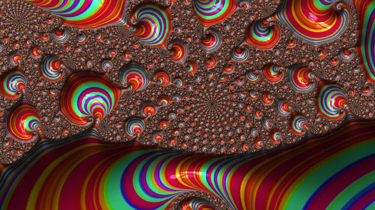 Sfondo animato con texture astratta di cerchi multicolore, frattale in loop continuo
