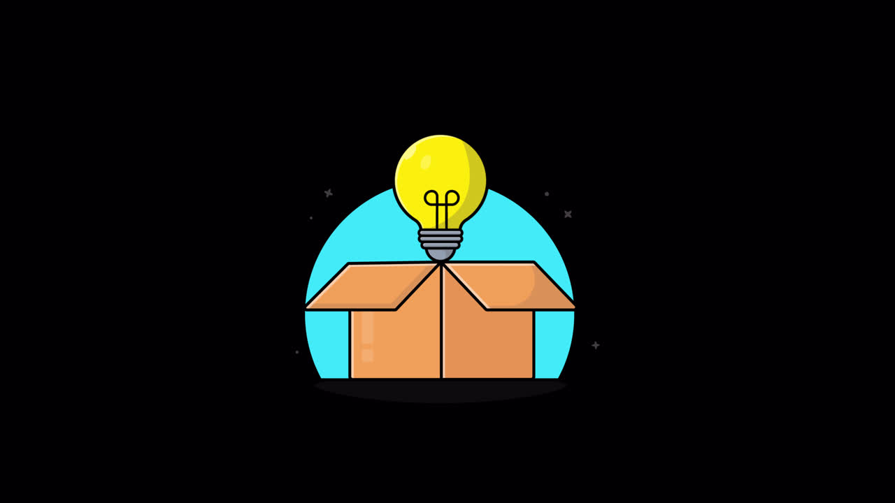 Animated Lightbulb Illuminating from Open Cardboard Box