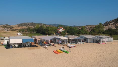 greece sithonia halkidiki camping beach on sunny summer day travel aerial drone