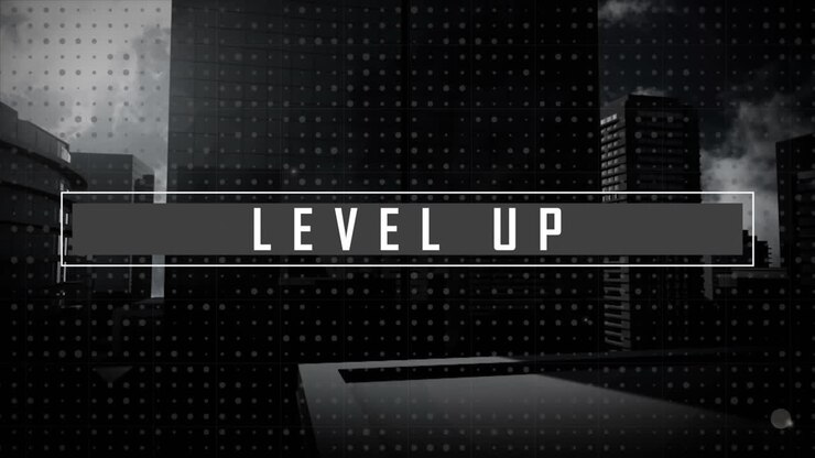 Animation of level up over modern buildings