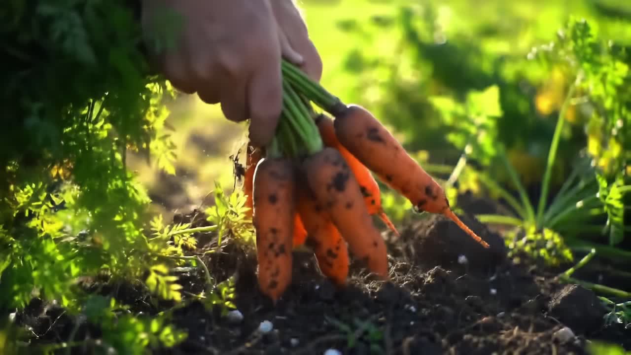 Harvesting Fresh Carrots From the Garden in Sunlight During Early Autumn