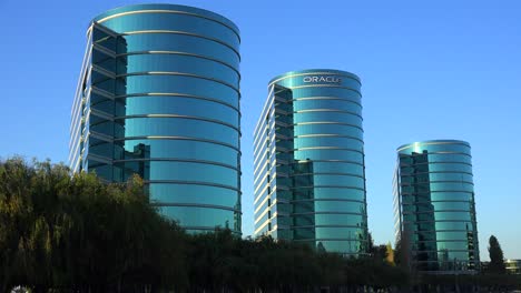 Establishing shot of Oracle Headquarters in Silicon Valley California in golden light 1