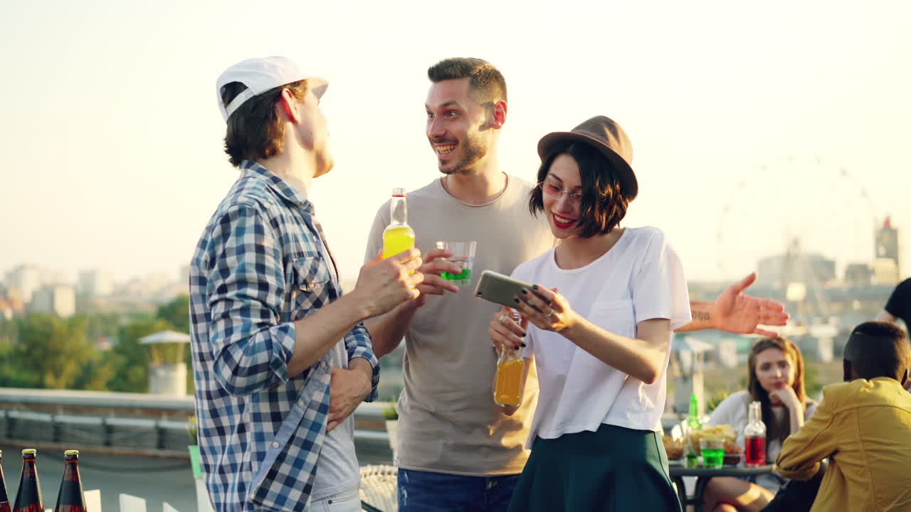 Friends Taking Selfie on Rooftop Party