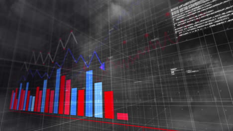 animación del procesamiento de datos financieros sobre nubes en el cielo