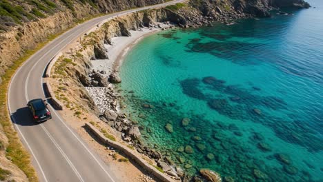 a scenic drive along the coast: serene waters and rugged cliffs create a breathtaking landscape captured in two stages of journey and nature's splendor