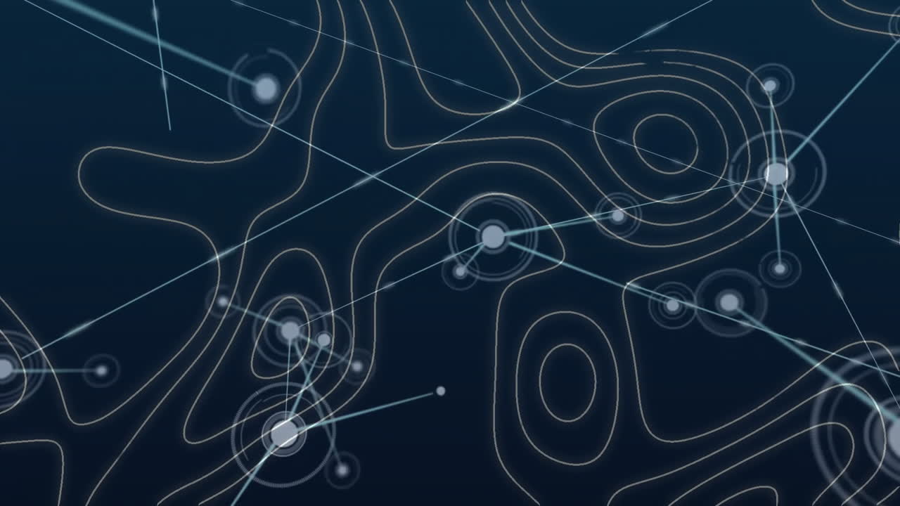 Animation of interconnected lines and nodes over dark blue background