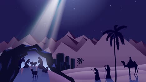 Animation-of-christmas-nativity-scene-at-night