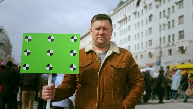 Protesta politica con striscione mockup. Azione di attivismo pacifico dell'opposizione