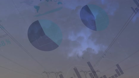 Animation-Von-Statistiken-Und-Datenverarbeitung-über-Strommast-Und-Landschaft