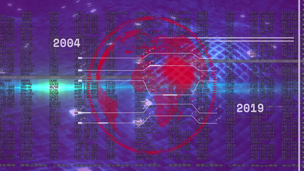 animación del procesamiento de datos sobre globo y números.