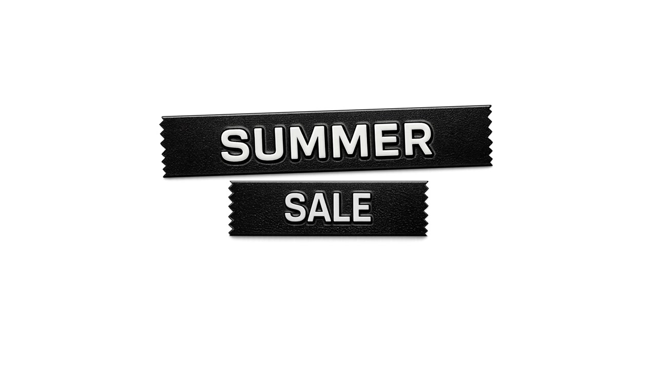 「SUMMER SALE」のヴィンテージレトロなエンボス加工ラベルグラフィックが画面上にアニメーション表示される。クロマキーグリーン 4K。