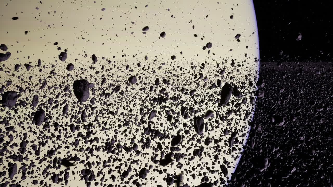 Fantastisk udsigt over et himmellegeme omgivet af flydende asteroider i rummet