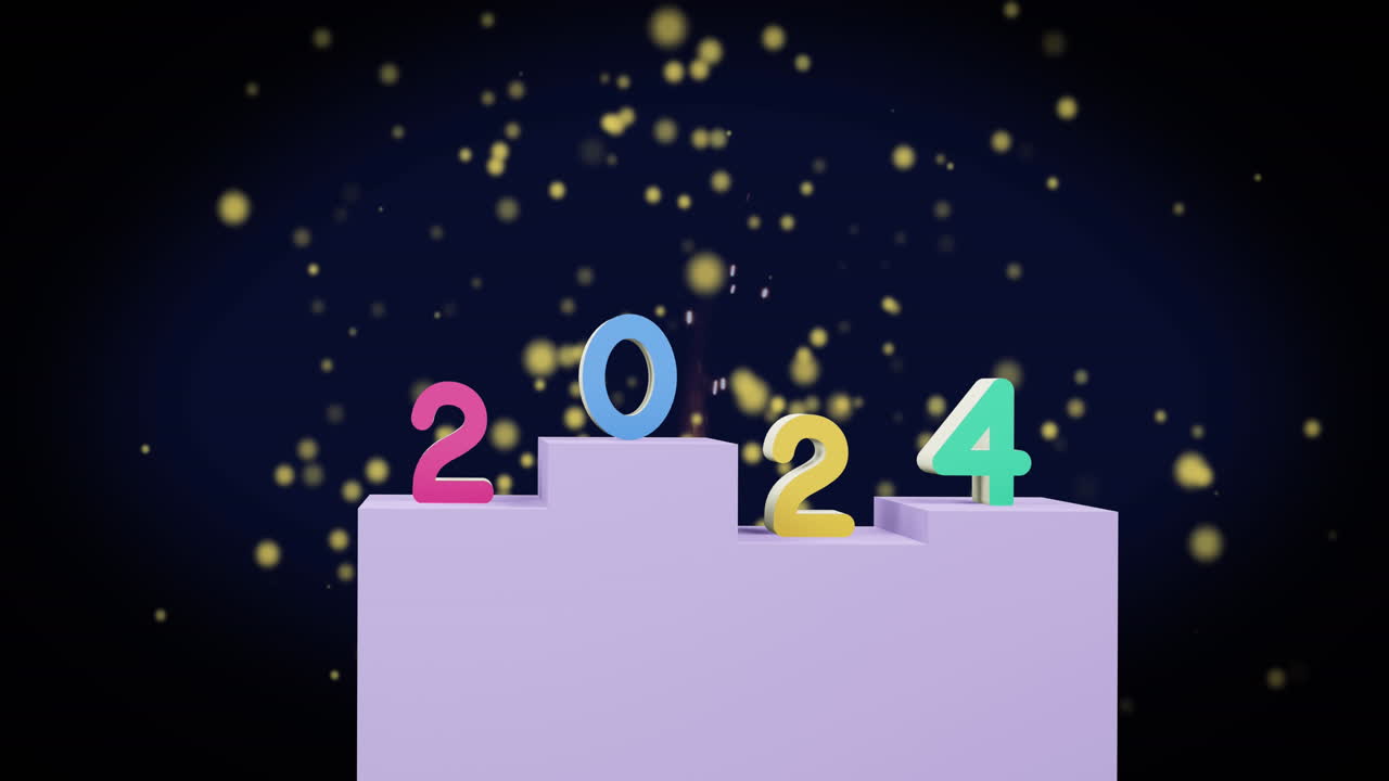 animación del texto de 2024 y decoraciones navideñas en el fondo