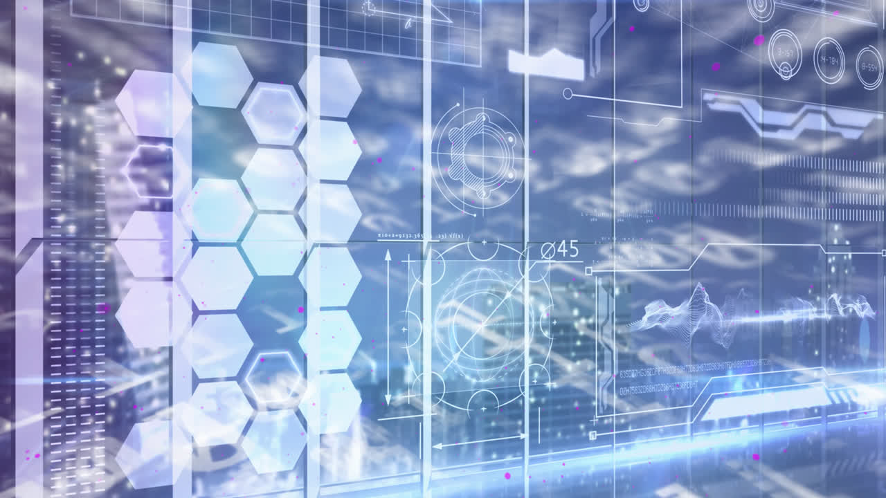 여러 화면에서 모양, 숫자 및 그래프의 애니메이션