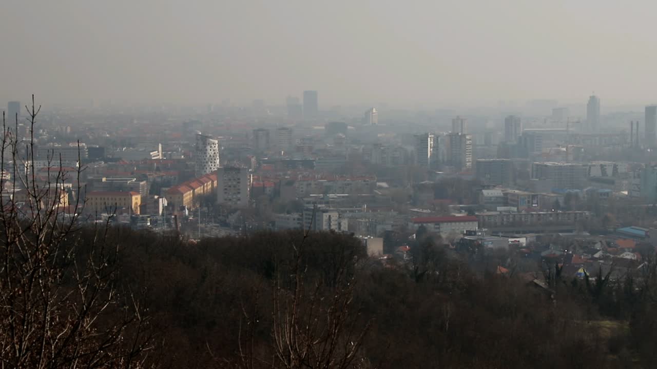 demolition of two factory  chimney Located in a post-industrial area in zagreb in slow motion