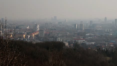 demolition of two factory  chimney located in a post-industrial area in zagreb in slow motion